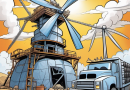 a-bullying-oil-rig-crushing-a-wind-turbine-and-solar-panels